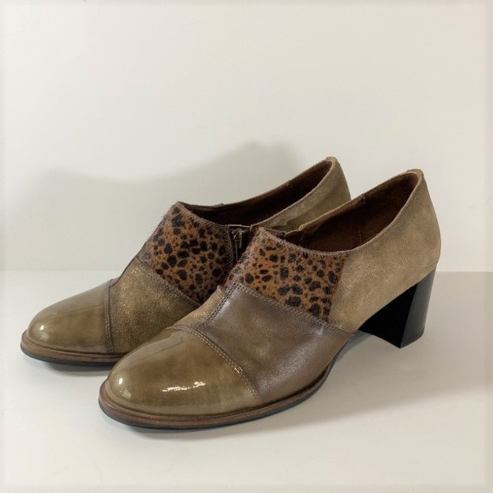 Hispanitas Suede‎ Patent Leather Booties Size 39.5 EU 9 US Block Heel Retro